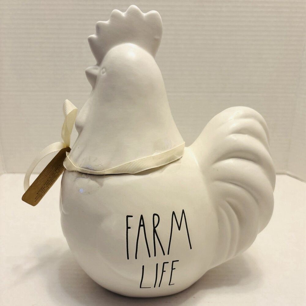 Rae Dunn Artisan Canister Cookie Jar Farm House Life Chicken Rooster White NWT